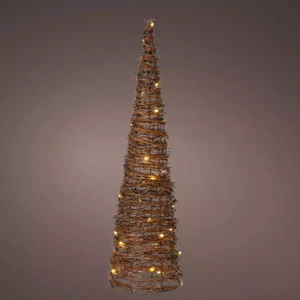 Cône lumineux à piles 30 Micro LED (H60 cm) Rotin Brun et blanc chaud