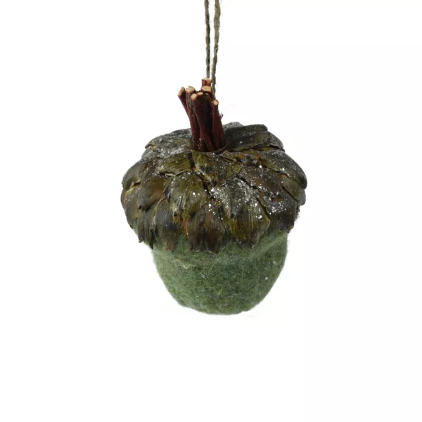 Bellota de roble de lana (H10 cm) Brocéliande Verde romero