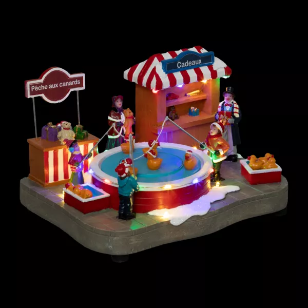 Scène de vie illuminée et animée à piles (H22 cm) Pêche aux canards