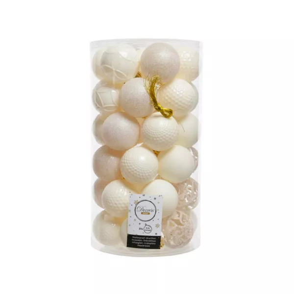 Lot de 37 boules de Noël (D60 mm) Alpine mix Blanc laine