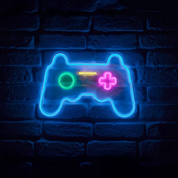 Enseigne lumineuse néon (H28 cm) Manette de jeux Bleu