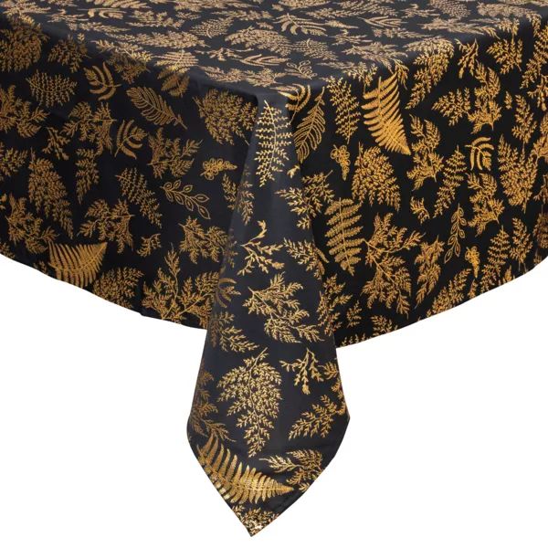 Rechthoekig Kerst tafelkleed vlekbestendig (140 x 360 cm) Zwart en goud bladmotief