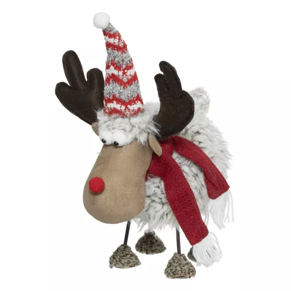 Renne de Noël (H36 cm) Georges fourrure Gris et rouge