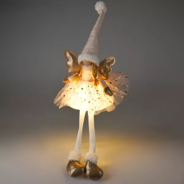 Ange de Noël lumineux à piles (H60 cm) Gladys étoiles Rose