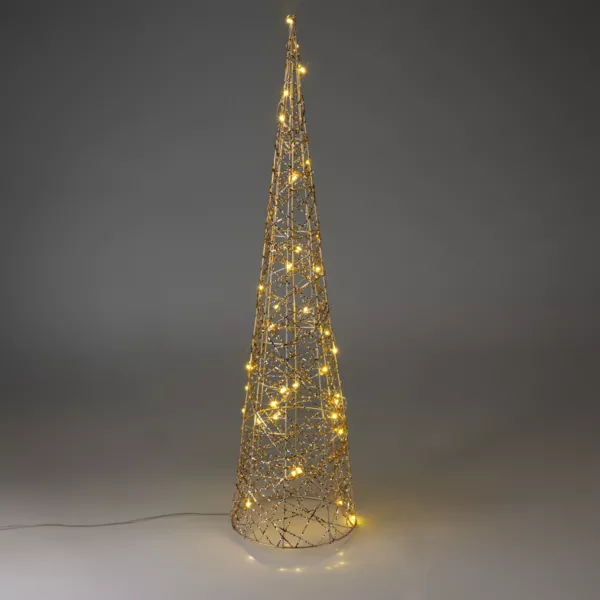 Cône lumineux à piles 40 LED (H80 cm) Christmas Or et blanc chaud