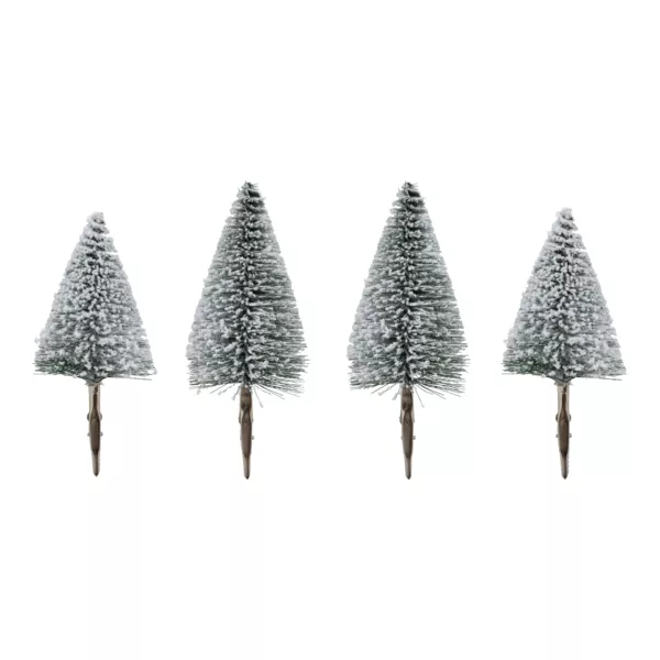 Lot de 4 sapins sur pince (H16-H13 cm) Forêt enchantée Vert enneigé