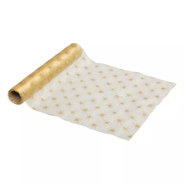 Organza tafelloper (500 x 28 cm) Kerststerren Goud