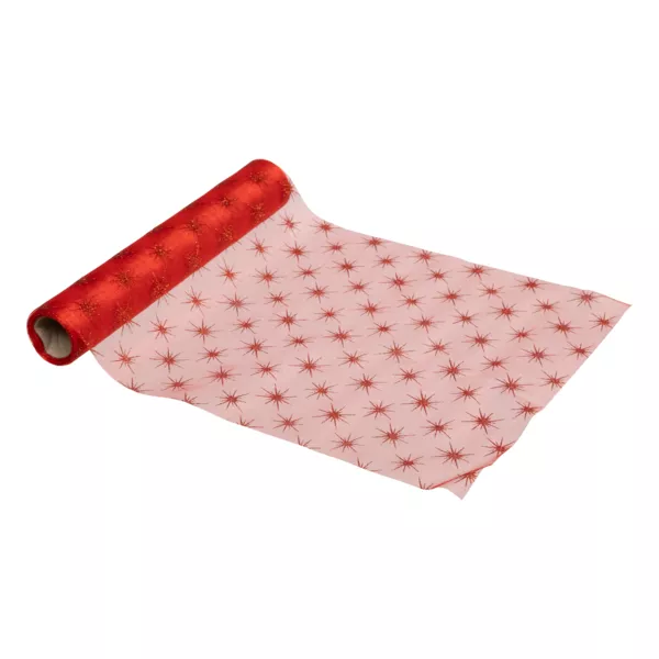 Organza tafelloper (500 x 28 cm) Rode Kerststerren