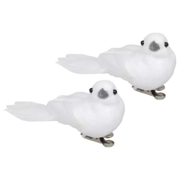 Oiseau sur pince (L10 cm) Calypso de Noël Blanc