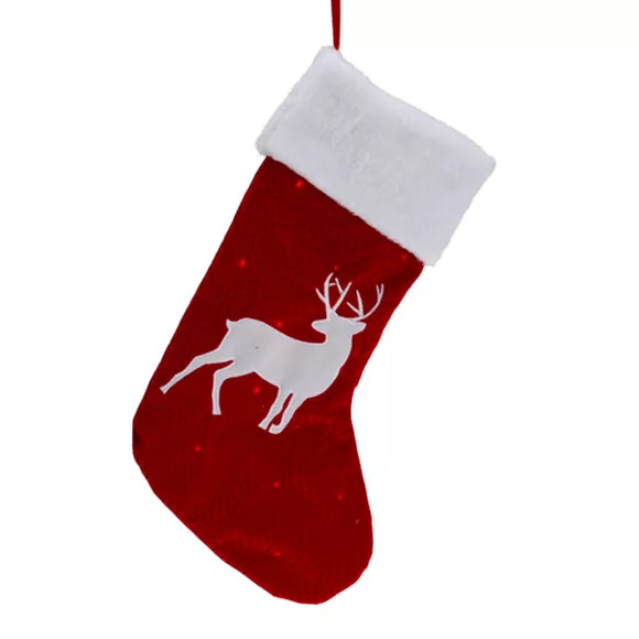 Chaussette de Noël lumineuse (H41 cm) Renne majestueux Rouge