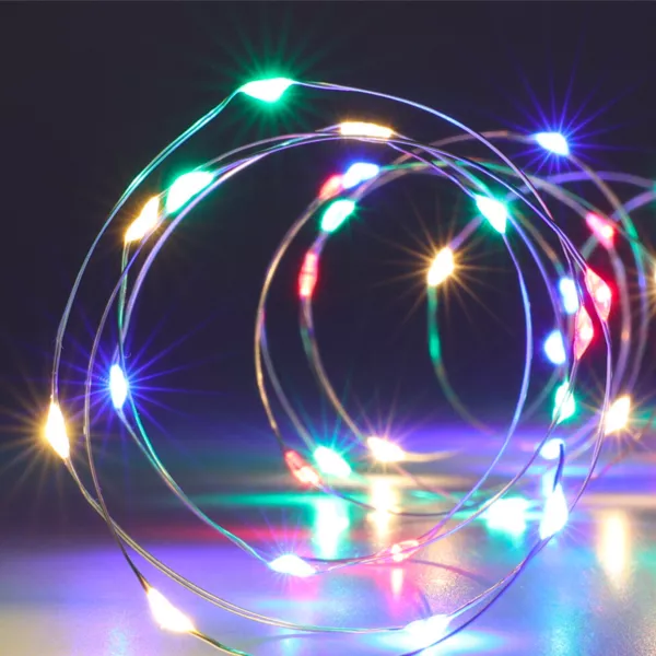 Guirlande lumineuse à piles 195 cm 40 Micro LED Fil d'argent Multicolore