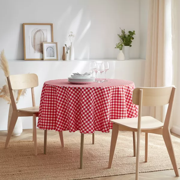 Tafelkleed rond vlekbestendig (180 cm) Elise Vichy rood