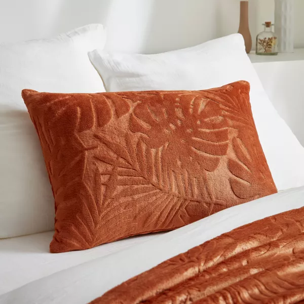 Sierkussen rechthoekig flanel (40 x 60 cm) Flore Koperkleurig