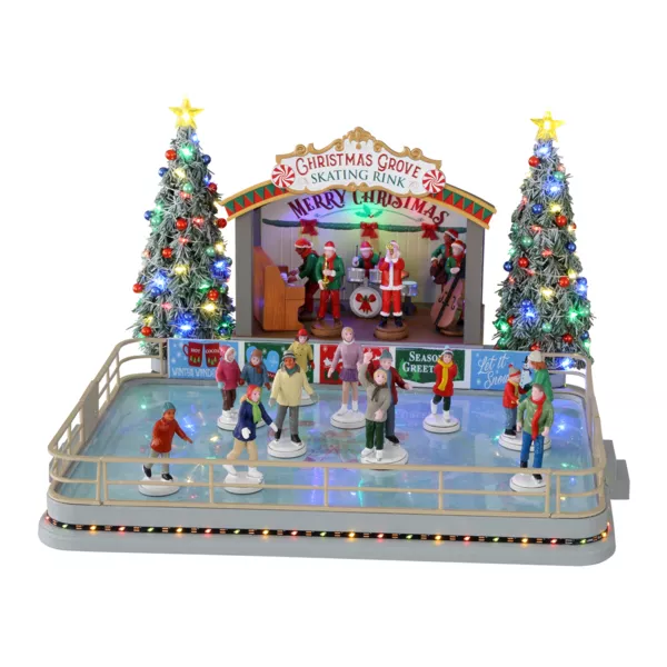 Village de Navidad Lemax luminoso, musical y animado Pista de patinaje de Christmas Grove