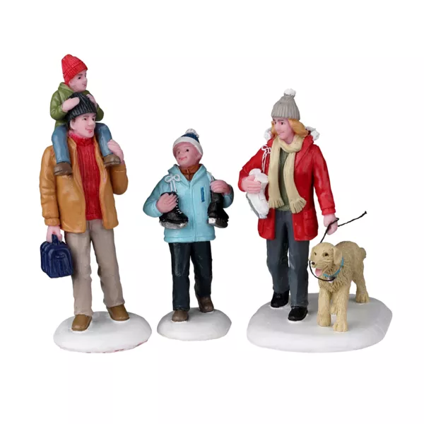 Lemax Figuren Familie beim Schlittschuhlaufen