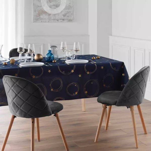 Nappe de Noël rectangulaire anti tache (150 x 300 cm) Star Bleu marine et doré
