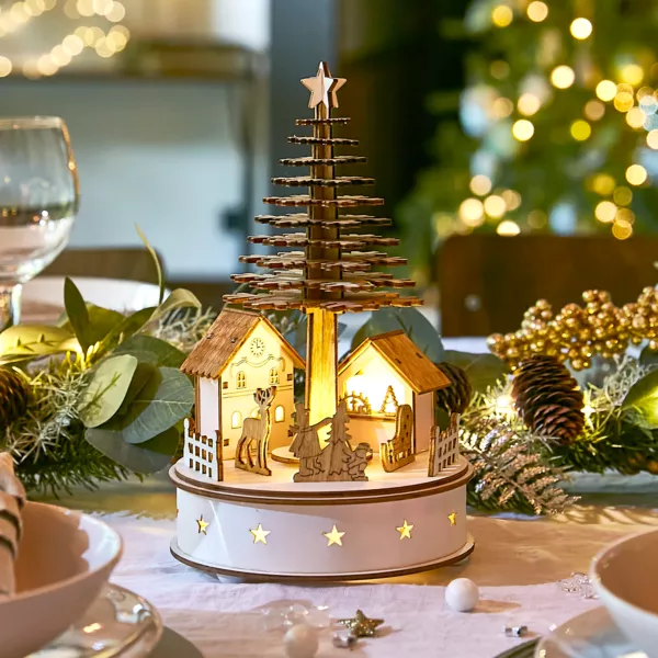Pueblo de Navidad de madera luminoso y musical a pilas (H25 cm) rbol de Navidad