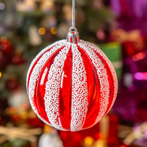 Lote de 12 bolas de Navidad (D80 mm) Fantasía Rojo perlas blancas