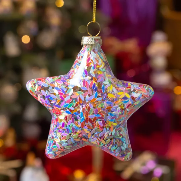 Lote de 12 estrellas de Navidad de vidrio (D90 mm) Purpurina festiva Multicolor