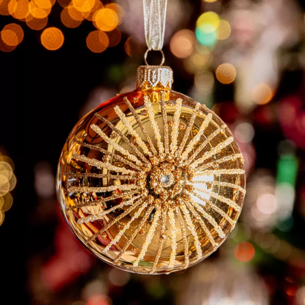 Set van 6 glazen kerstballen (D80 mm) Vuurwerk Heldergoud