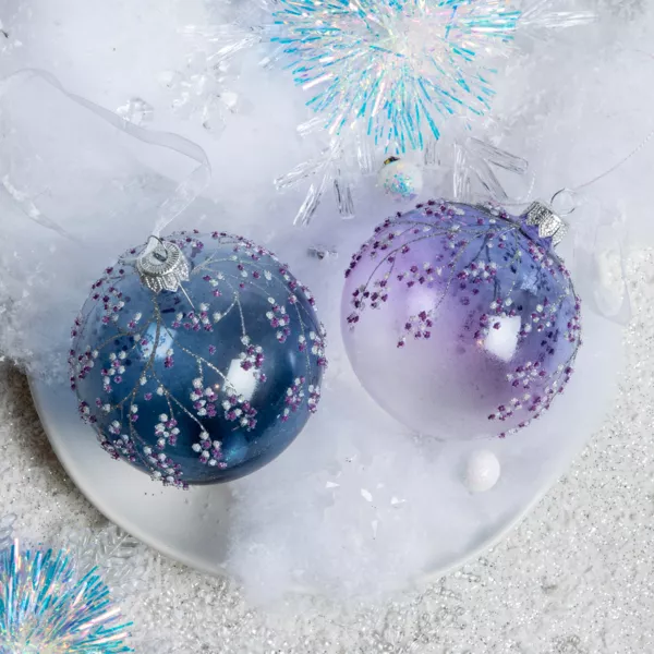 Lote de 6 bolas de Navidad de vidrio (D80 mm) Magia helada Azul y lila