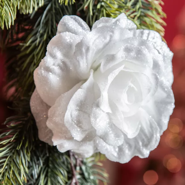 Flor decorativa en pinza (D12 cm) Brillante Blanco