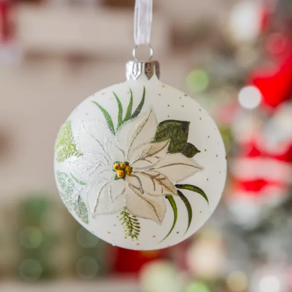 Set van 6 kerstballen van glas (D80 mm) Winter Witte Poinsettia