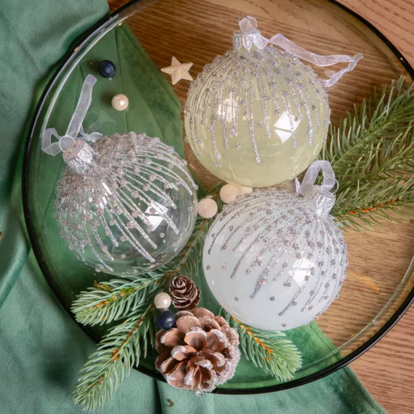 Lote de 6 bolas de Navidad de vidrio (D80 mm) Escarchadas Blanco de invierno