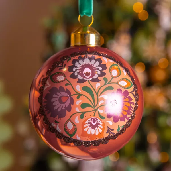 Set van 3 glazen kerstballen (D80 mm) Bolcho Gebloemd Oudroze