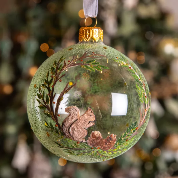 Lote de 6 bolas de Navidad de vidrio (D80 mm) Ardilla salvaje Transparente