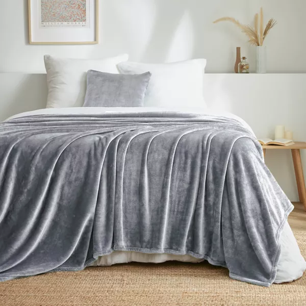 Plaid doux flanelle (220 x 240 cm) Didou Gris clair