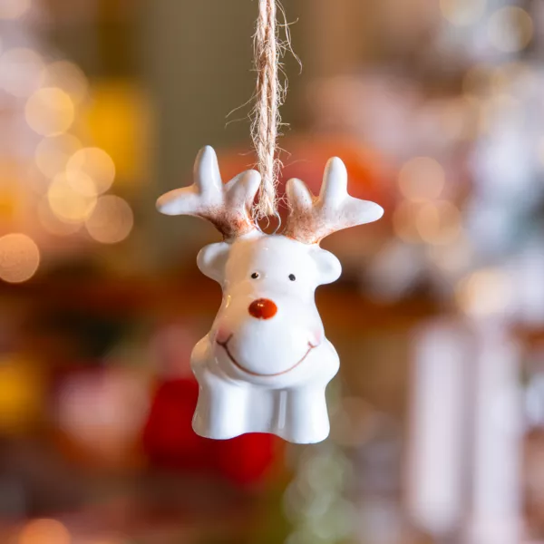 Reno de Navidad para colgar (H6 cm) Dolomita Blanco