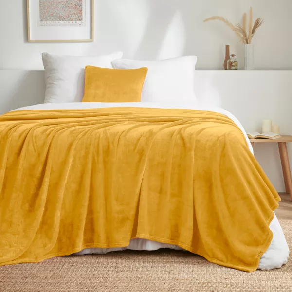 Zachte Plaid flanel (220 x 240 cm) Didou Mosterdgeel