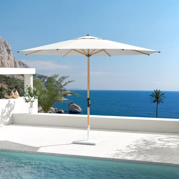 Parasol redondo de aluminio (D3,5 m) Yucatan - Efecto madera y Blanco