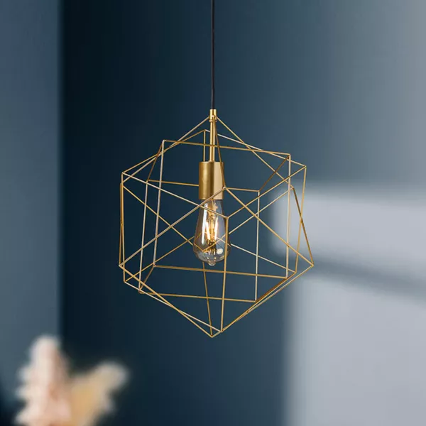 Suspensión luminosa de metal (D40 cm) Celeste Oro