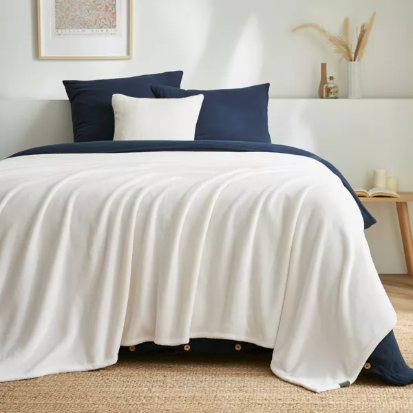Plaid doux flanelle (180 x 230 cm) Didou Ivoire