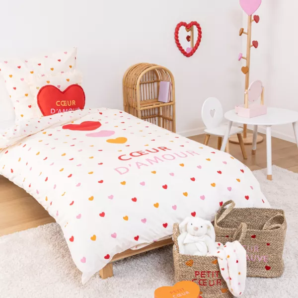 Funda de edredón y una funda de almohada infantil de algodón (140 x 200 cm) Amor Multicolor