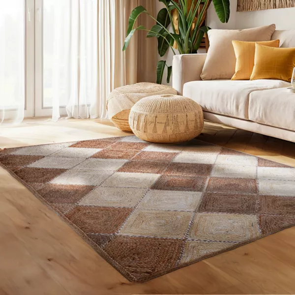 Alfombra rectangular de salón de yute trenzada a mano (140 x 200 cm) Advay Beige