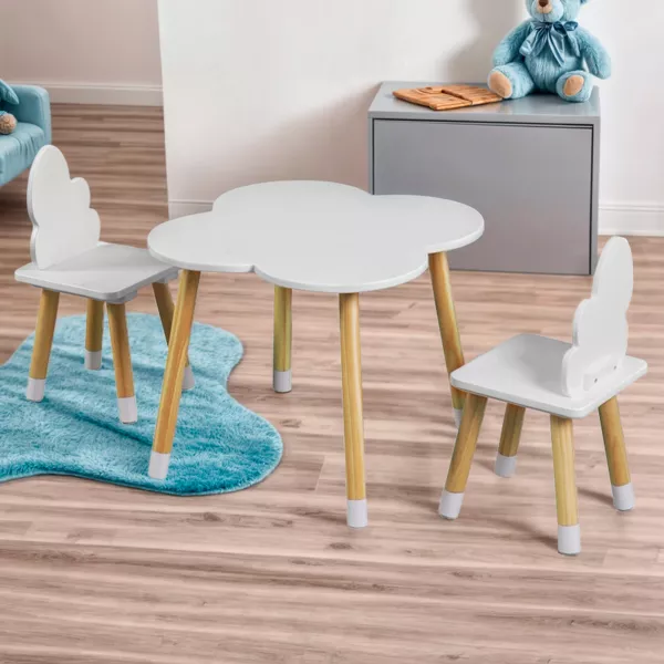 Tavolo e 2 sedie per bambini in legno nuvola (H44 cm) Lilou Bianco