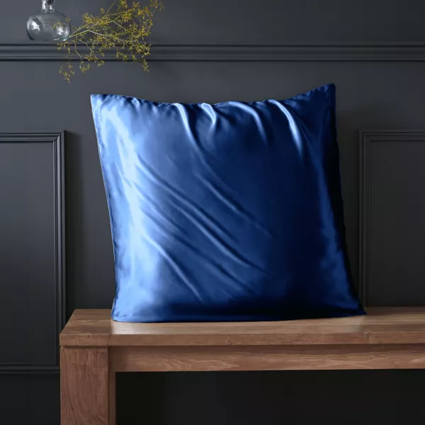 Funda de almohada cuadrada de seda de morera (63 x 63 cm) Mizuki Azul marino