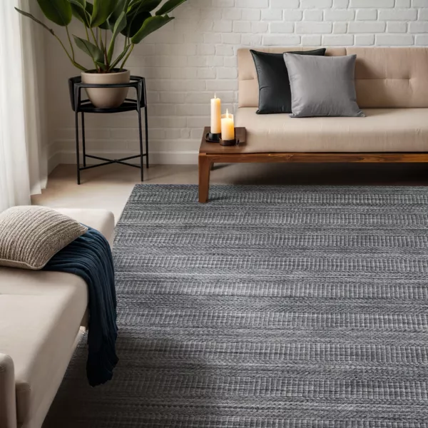 Alfombra rectangular de salón de material reciclado (140 x 200 cm) Aiko Gris