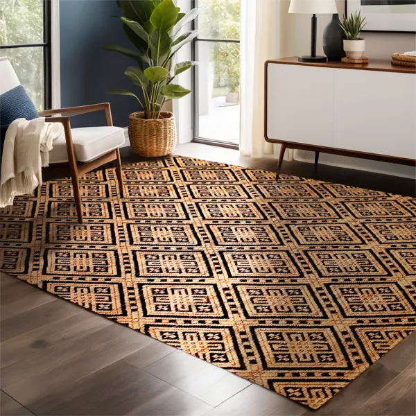 Alfombra rectangular de salón de yute tejida a mano (140 x 200 cm) Meera Beige