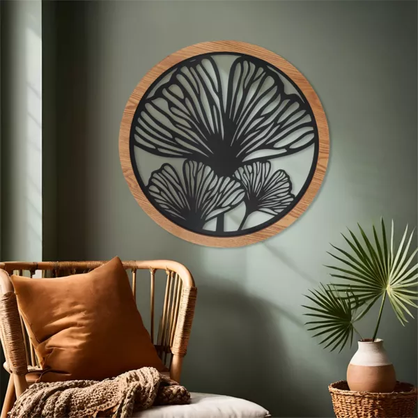 Rund vgdekoration i metal (D60 cm) Ginkgo Sort