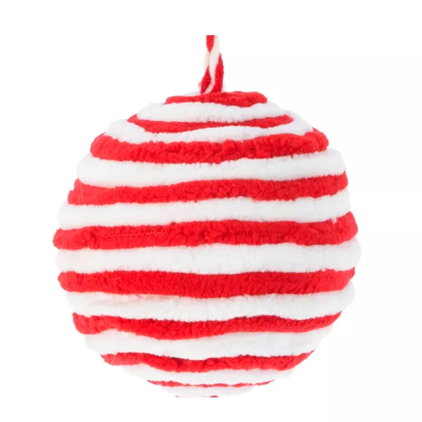 Lot de 3 boules de Noël (D100 mm) Laine rayé Rouge et blanc