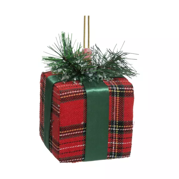 Suspension de Nol (H12 cm) Cadeau tartan Vert et rouge