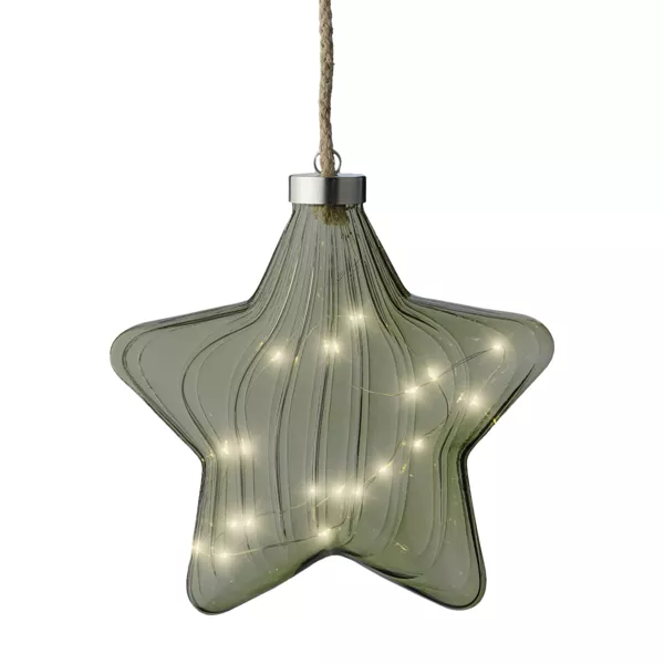 Étoile lumineuse en verre à piles 15 LED (D20 cm) Vintage Thé vert et blanc chaud