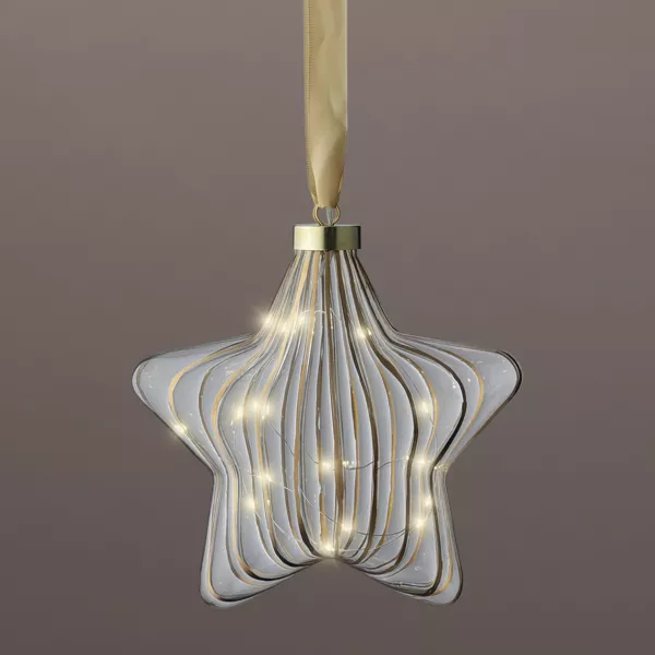 Étoile lumineuse à piles 15 LED (D20 cm) Vintage Or et blanc chaud