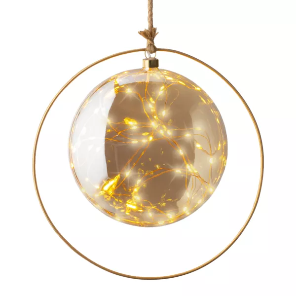 Batterijgevoede hanglamp 40 LED (D26 cm) Wintermaan Amber/warm wit