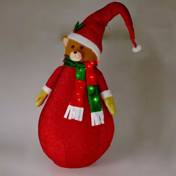 Ours lumineux à piles (H200 cm) Pliable Rouge pailleté