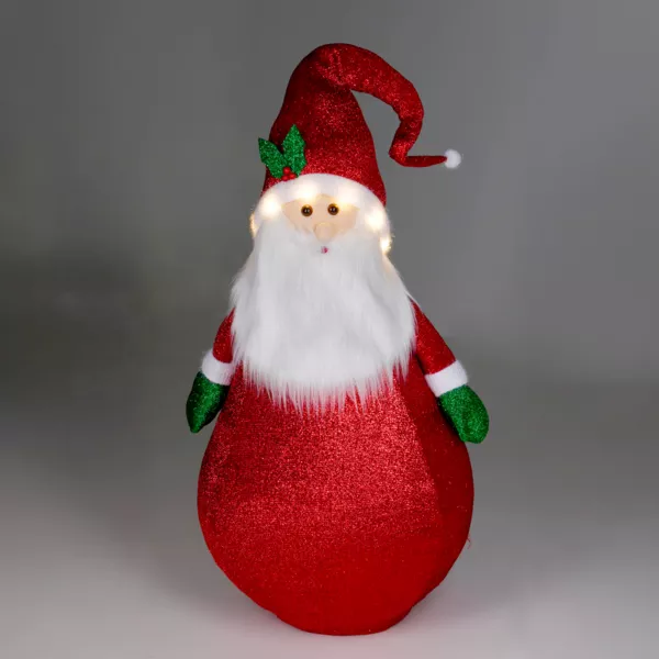 Père Noël lumineux à piles (H120 cm) Pliable Rouge pailleté